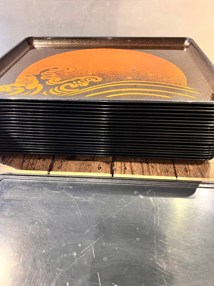 ②波　太陽　月　黒盆　和風　20枚　おまとめ　懐石　旅館　昭和レトロ