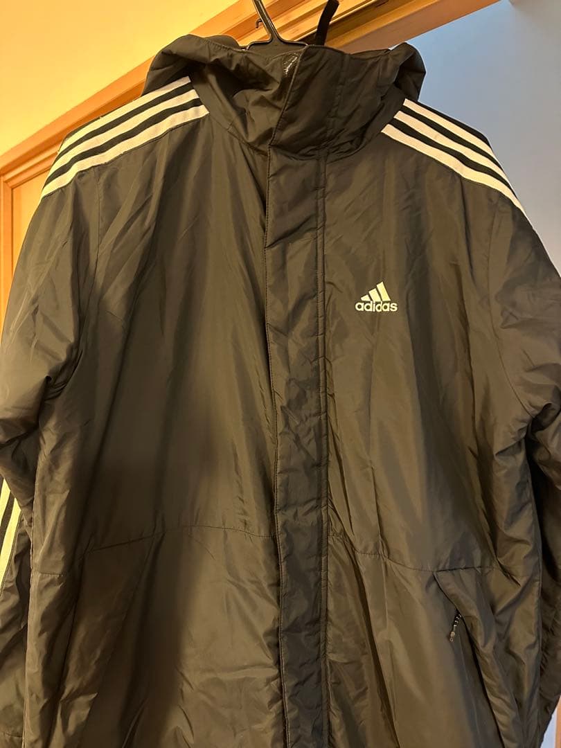 【美品】adidas フード付きロングコート 黒