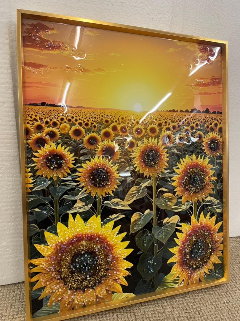 水晶絵　ひまわり　風景画　風景　アート　額縁　アートパネル　向日葵　立体　絵画