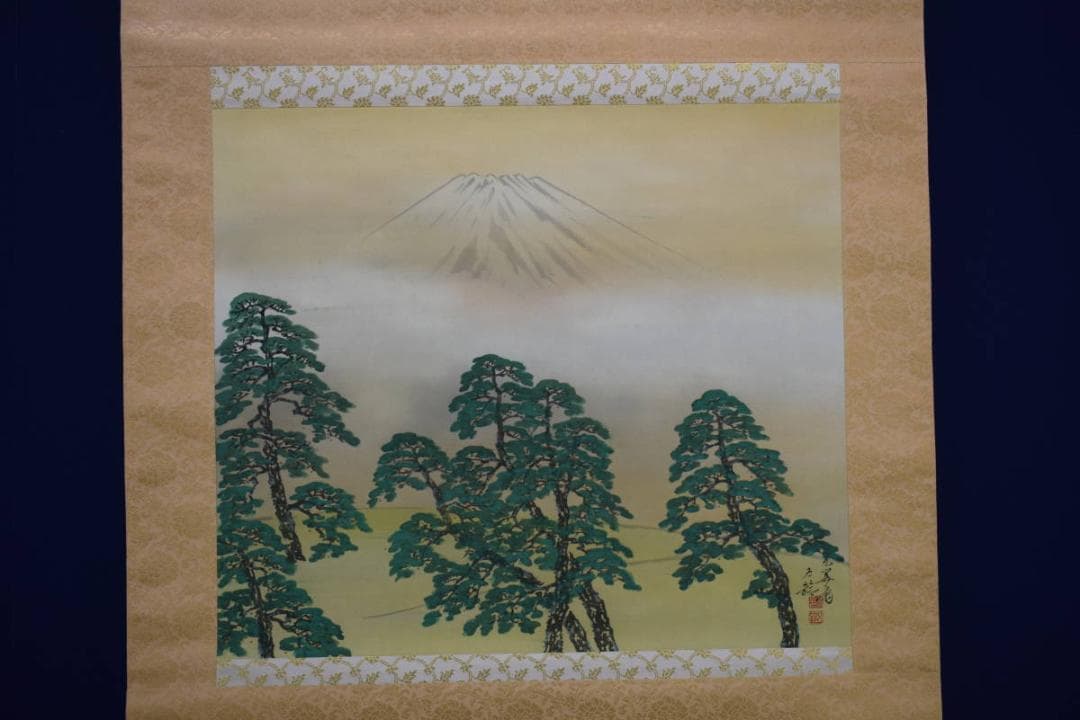 真作/分部五鈴/富士山水図/布袋屋掛軸HG-461