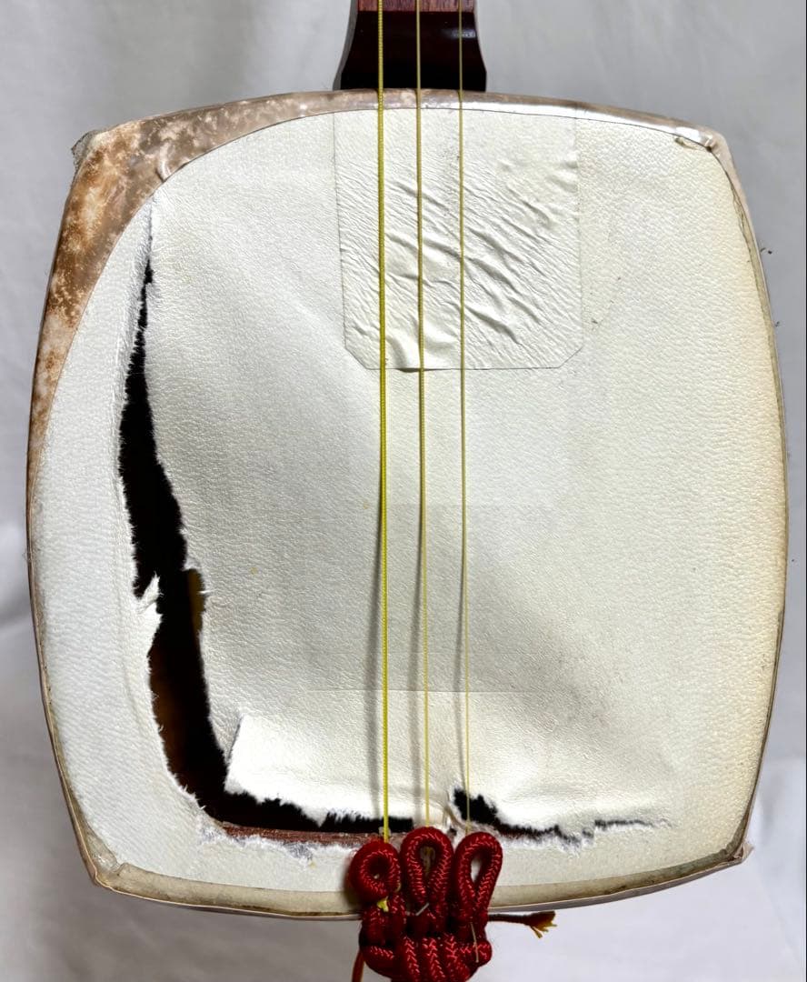 【皮破れ有】三味線セット 太棹 東さわり 三つ折れ バチ/カバー/ハードケース