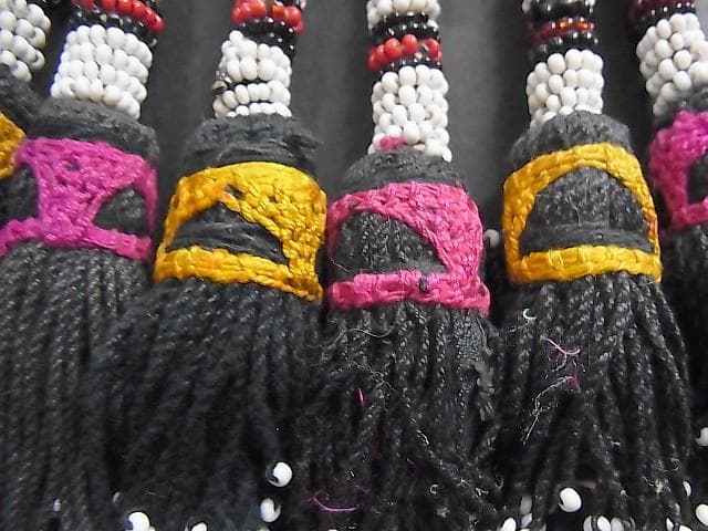 ★X1704★アンティーク　髪飾　ガラスビーズタッセル　アフガン遊牧民族