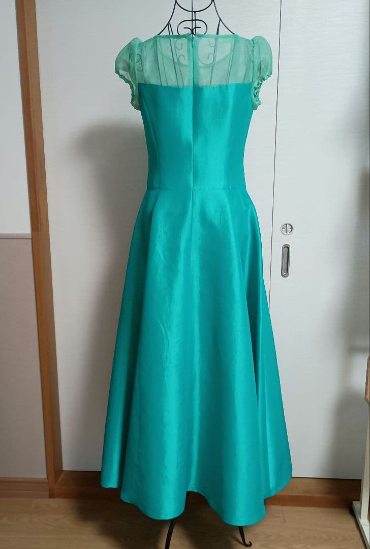 マウナロア　フラドレス　パーティドレス　ピーコックブルー　オーガンジー　一点物