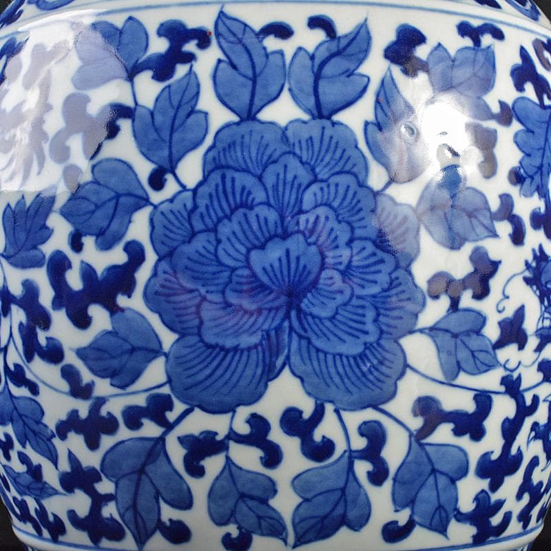 中国　大清雍正年製款　青花　唐草龍花文　遊環双耳瓶　V　R7172B