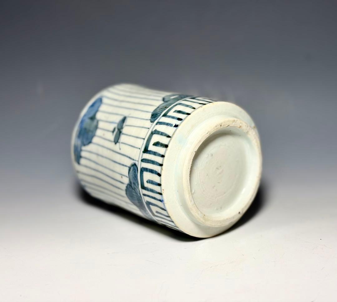 「古伊万里」連子格子蝶文徳利