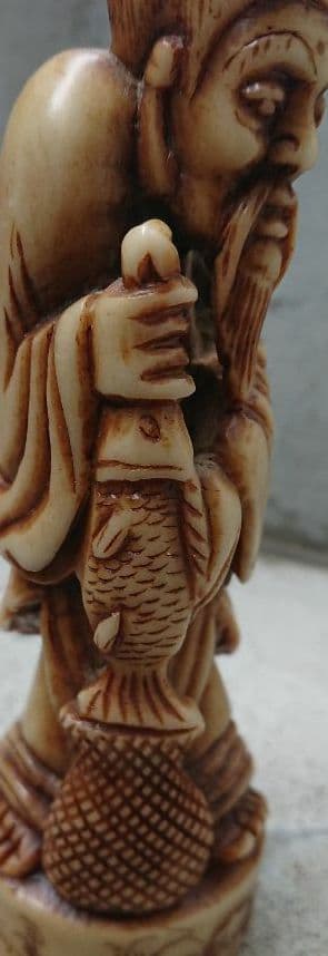 中国骨董 高級天然石 篆刻 テンコク 手彫り魚を持つ老人