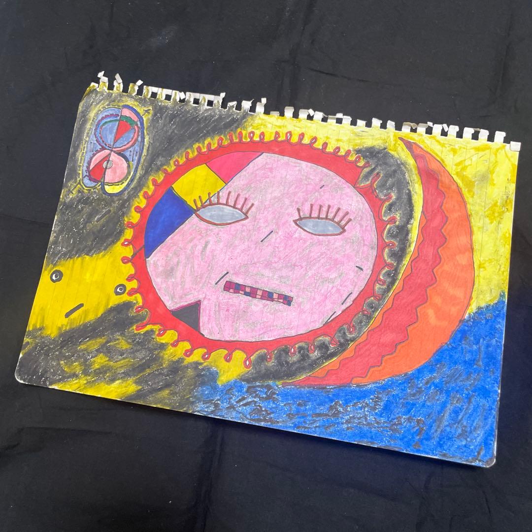 クレヨン画 抽象的な顔 A4サイズ