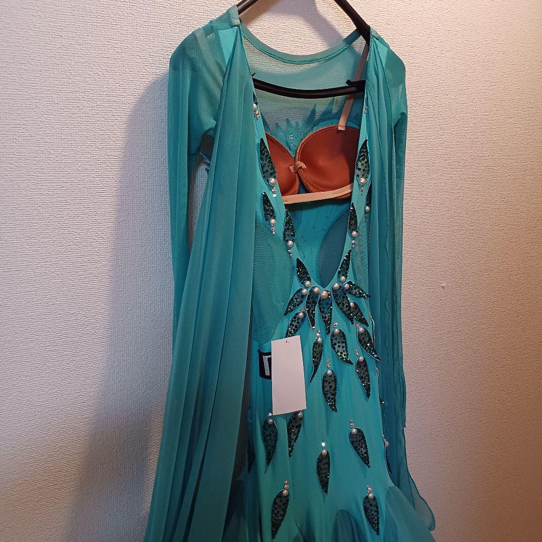 ターコイズ 長袖 社交ダンスドレスTID