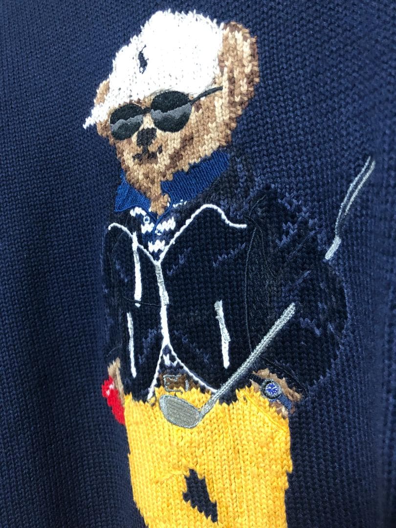 未使用 ポロベア 完売 コットンブレンドセーター M L ゴルフ RLX 紺