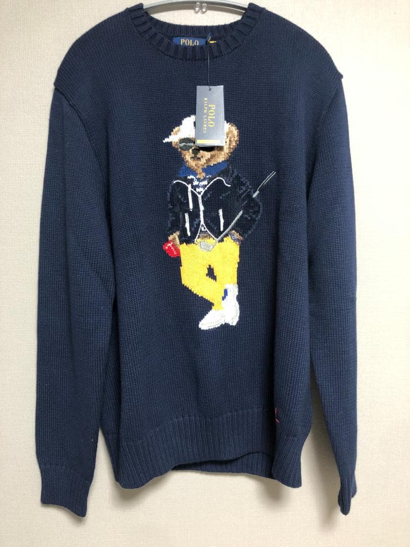 未使用 ポロベア 完売 コットンブレンドセーター M L ゴルフ RLX 紺