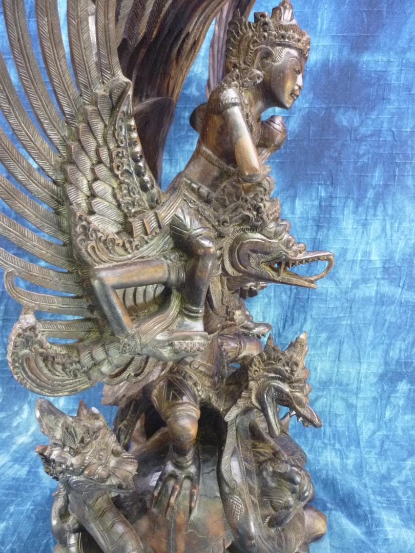 黒檀木彫 ビシュヌ神 ガルーダ ヒンドゥー教 バリ島 超細密彫刻 高さ53cm