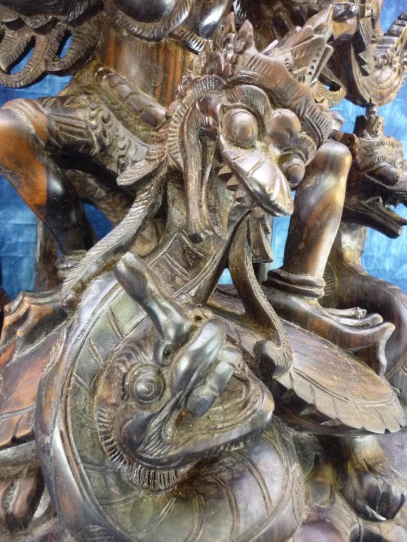 黒檀木彫 ビシュヌ神 ガルーダ ヒンドゥー教 バリ島 超細密彫刻 高さ53cm