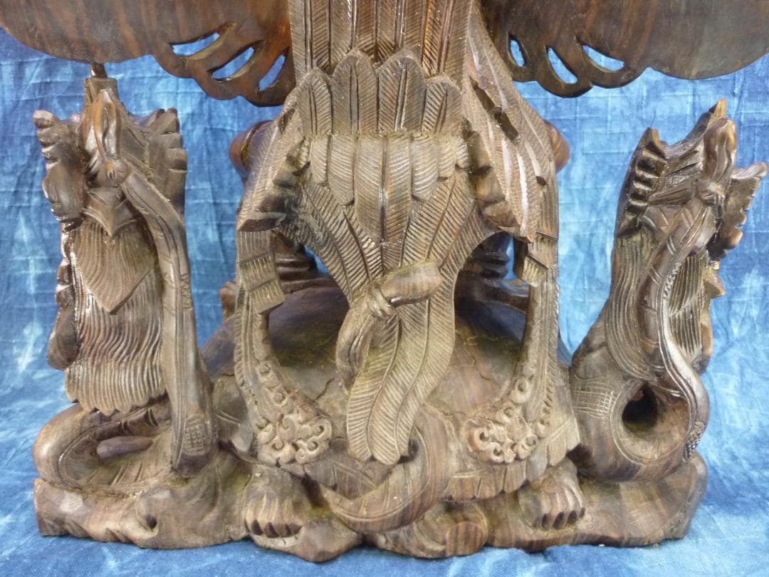 黒檀木彫 ビシュヌ神 ガルーダ ヒンドゥー教 バリ島 超細密彫刻 高さ53cm