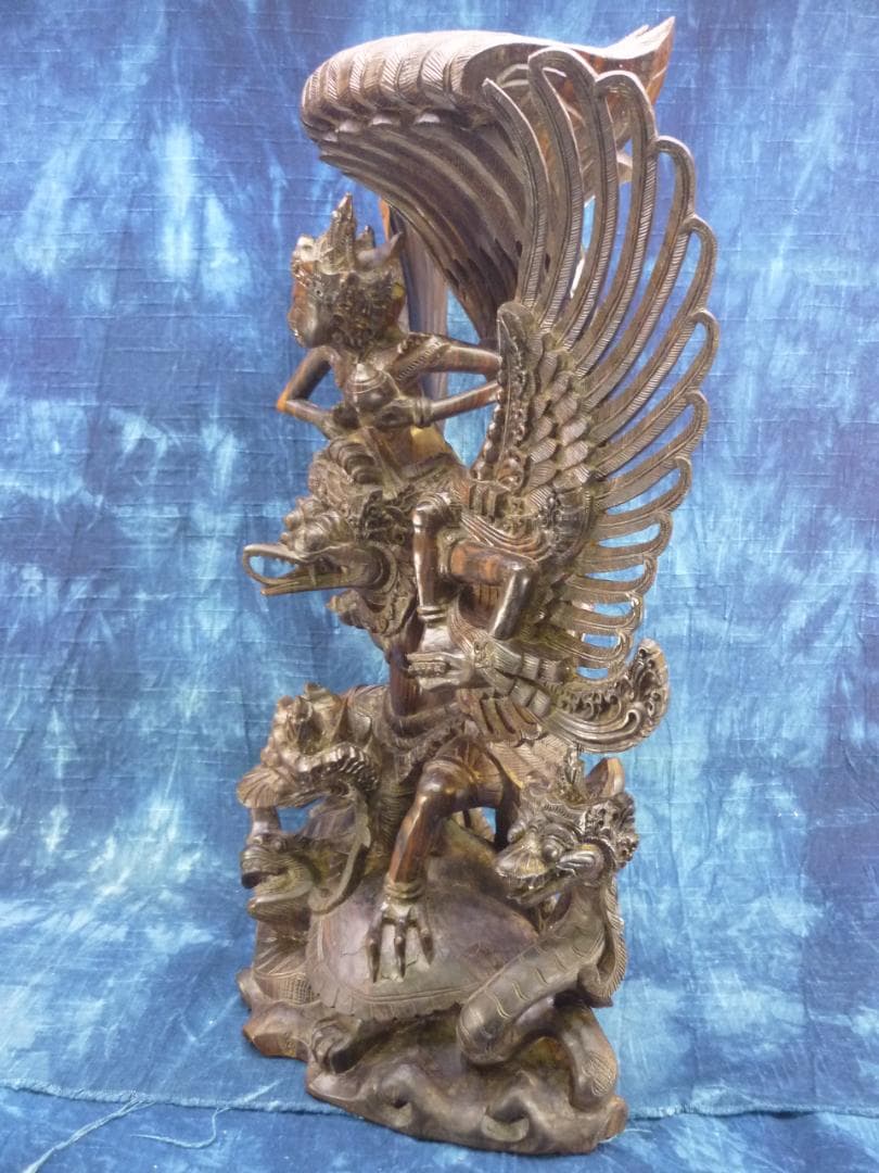 黒檀木彫 ビシュヌ神 ガルーダ ヒンドゥー教 バリ島 超細密彫刻 高さ53cm