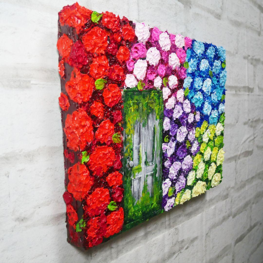 油絵 油彩 油彩画 絵画 絵【扉の先の紫陽花の階段】