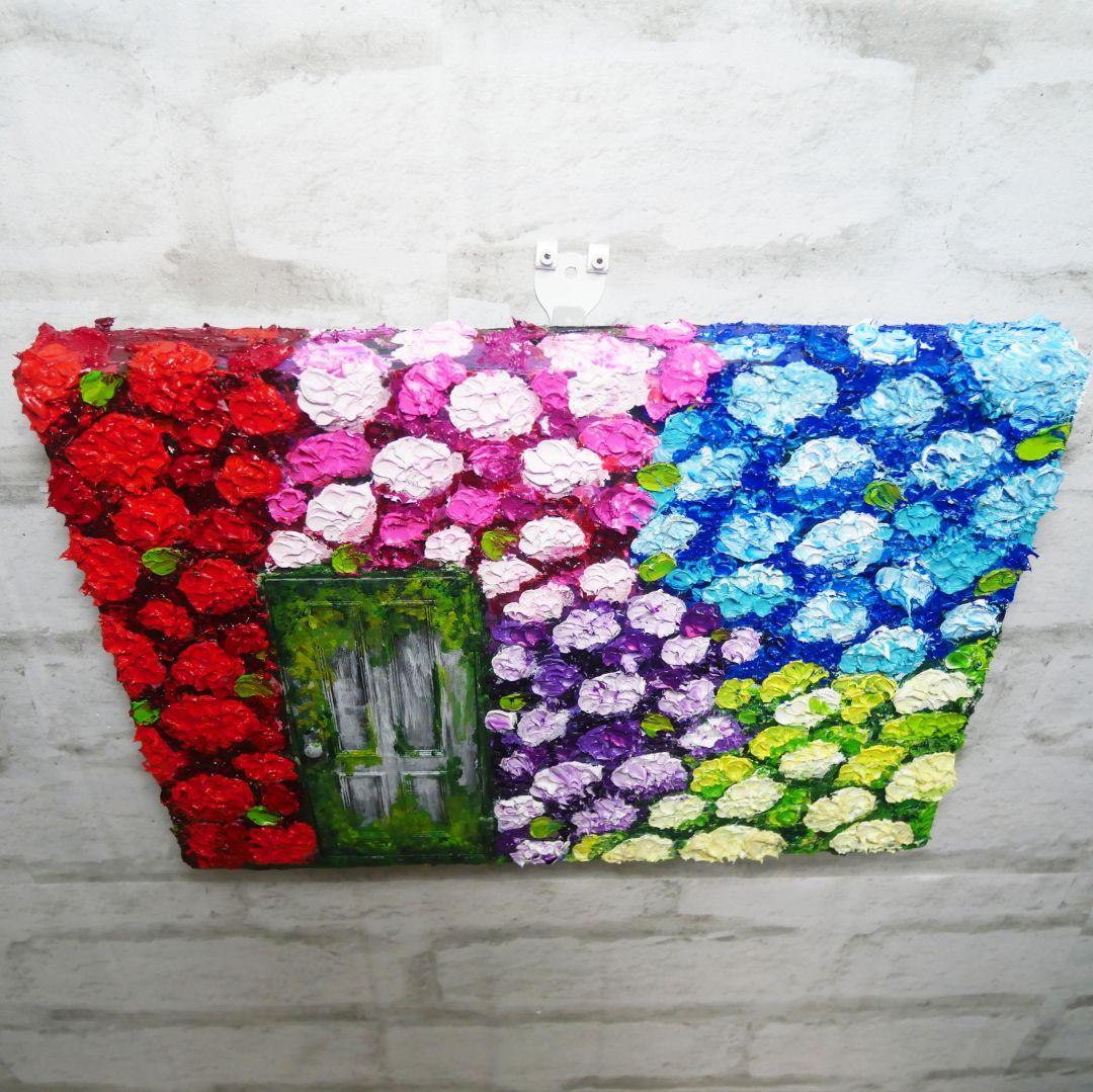 油絵 油彩 油彩画 絵画 絵【扉の先の紫陽花の階段】