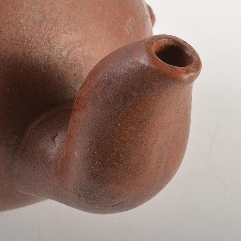 中国　紫砂　朱泥　漢詩布袋像文　急須　茶壷　在銘　N　6667