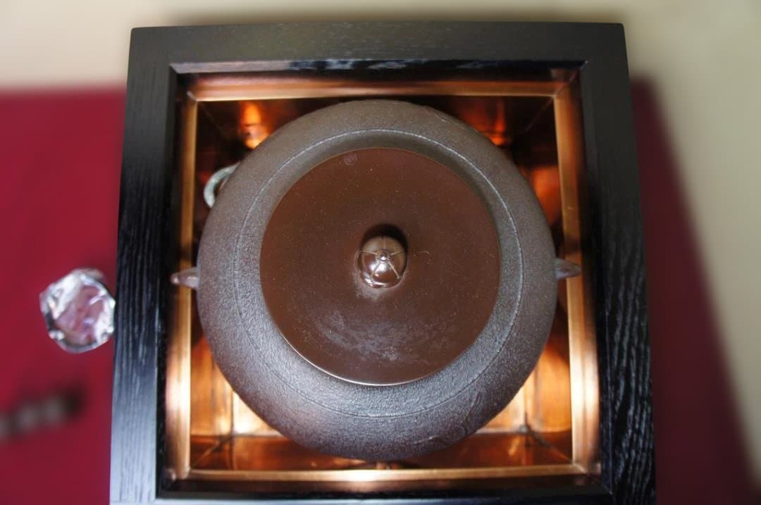 ☆焼杉置炉 在銘 真形釜 釜鐶 置炉用600w炭型電熱器 送料込み