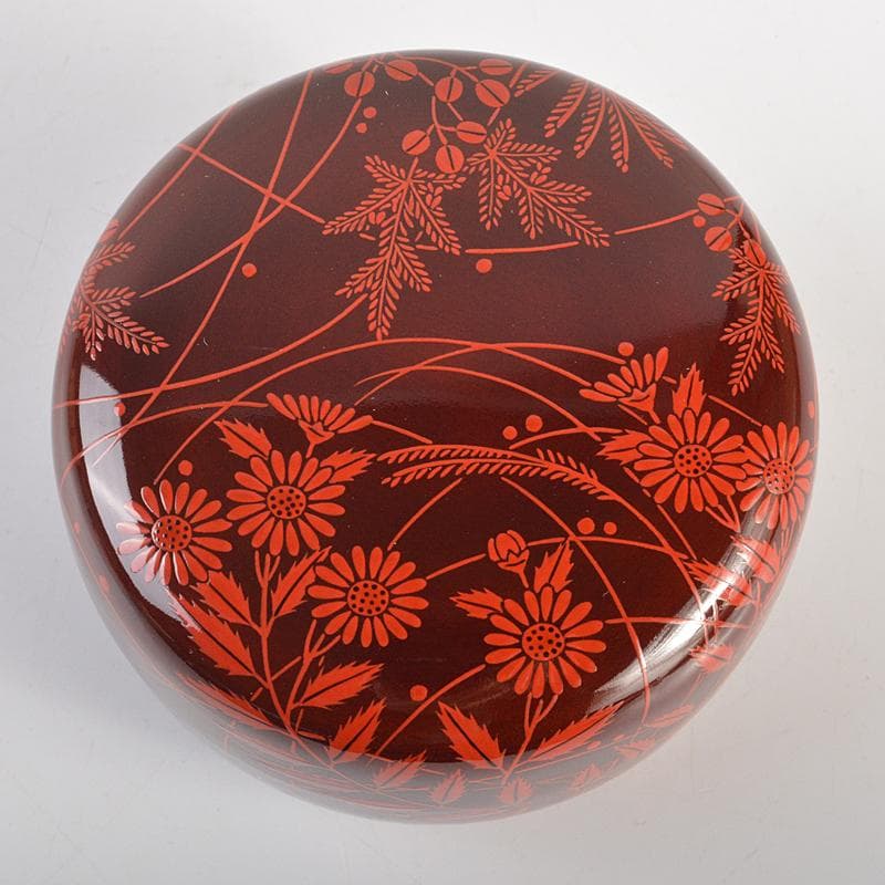 茶道具　漆塗　秋野蒔絵　内銀溜白粉解香合　在銘　共箱　D　R7406