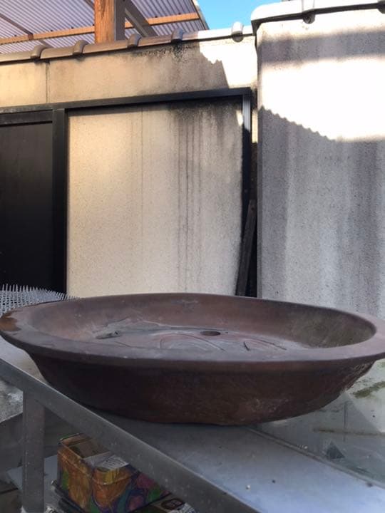 盆栽鉢　超希少レア時代朱泥大盆栽鉢落款木肌松皮中国山野草寄せ植え植木鉢松篁円