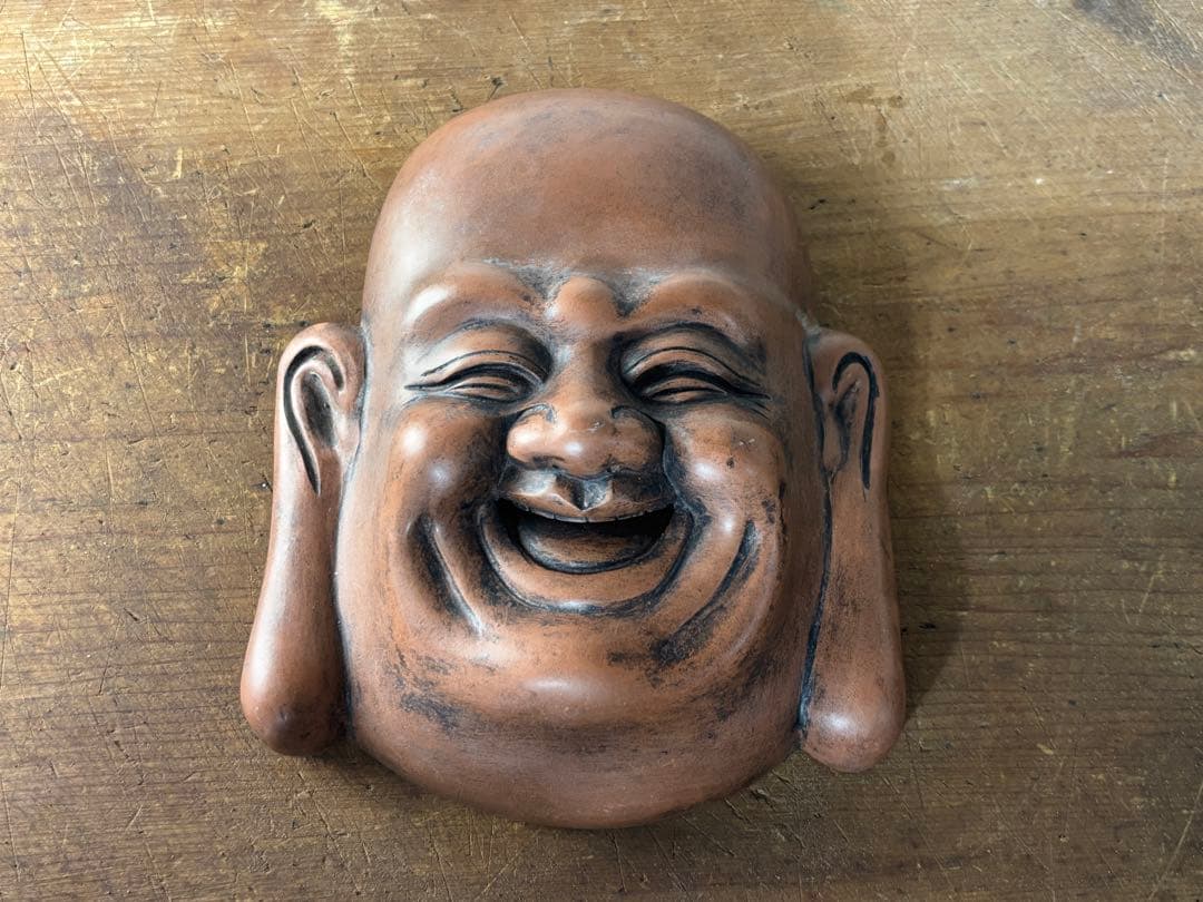 在銘 陶器製 布袋尊 置物 壁掛け 七福神 骨董 古道具