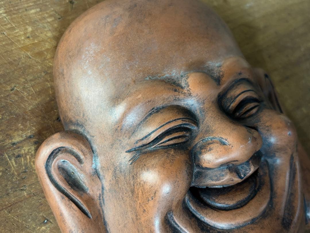 在銘 陶器製 布袋尊 置物 壁掛け 七福神 骨董 古道具