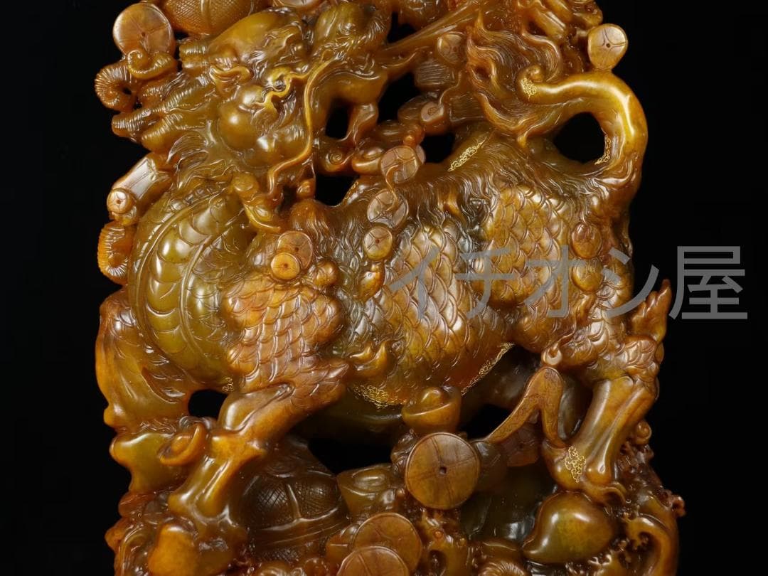 中国古美術 寿山石 呉昌碩作 龍鳳呈祥 置物 細密彫 賞物 名家作 書道具 印鑑