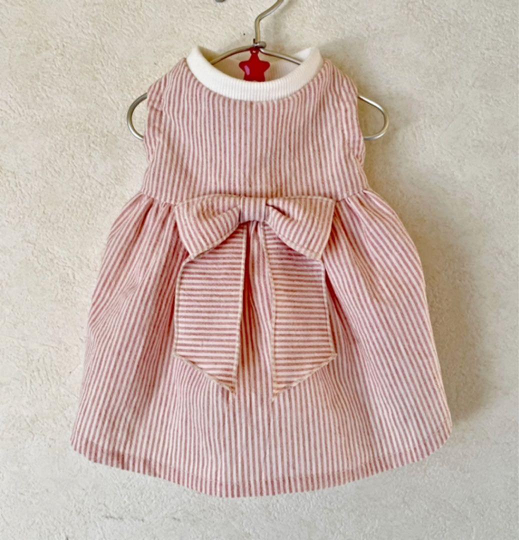 ハンドメイド犬服　ハイウエストリボンワンピ★色違いあり