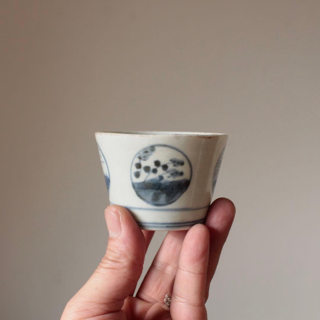 染付 丸紋 丸文 筒盃 No.2 蕎麦猪口 古美術 古道具 アンティーク