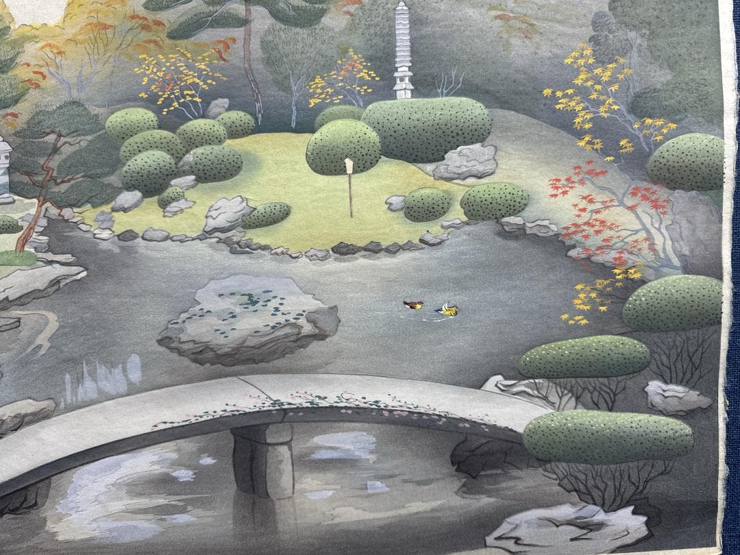 初版！最後の１枚！大野麦風 木版画「京都青蓮院の庭」