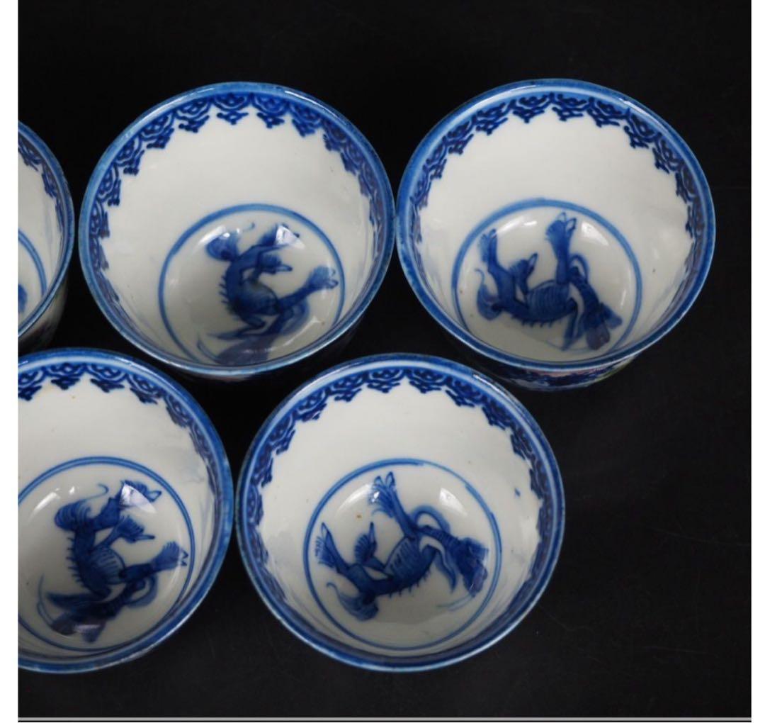 送料無料　幕末～明治『角富』銘　煎茶碗5客　希少　茶道具