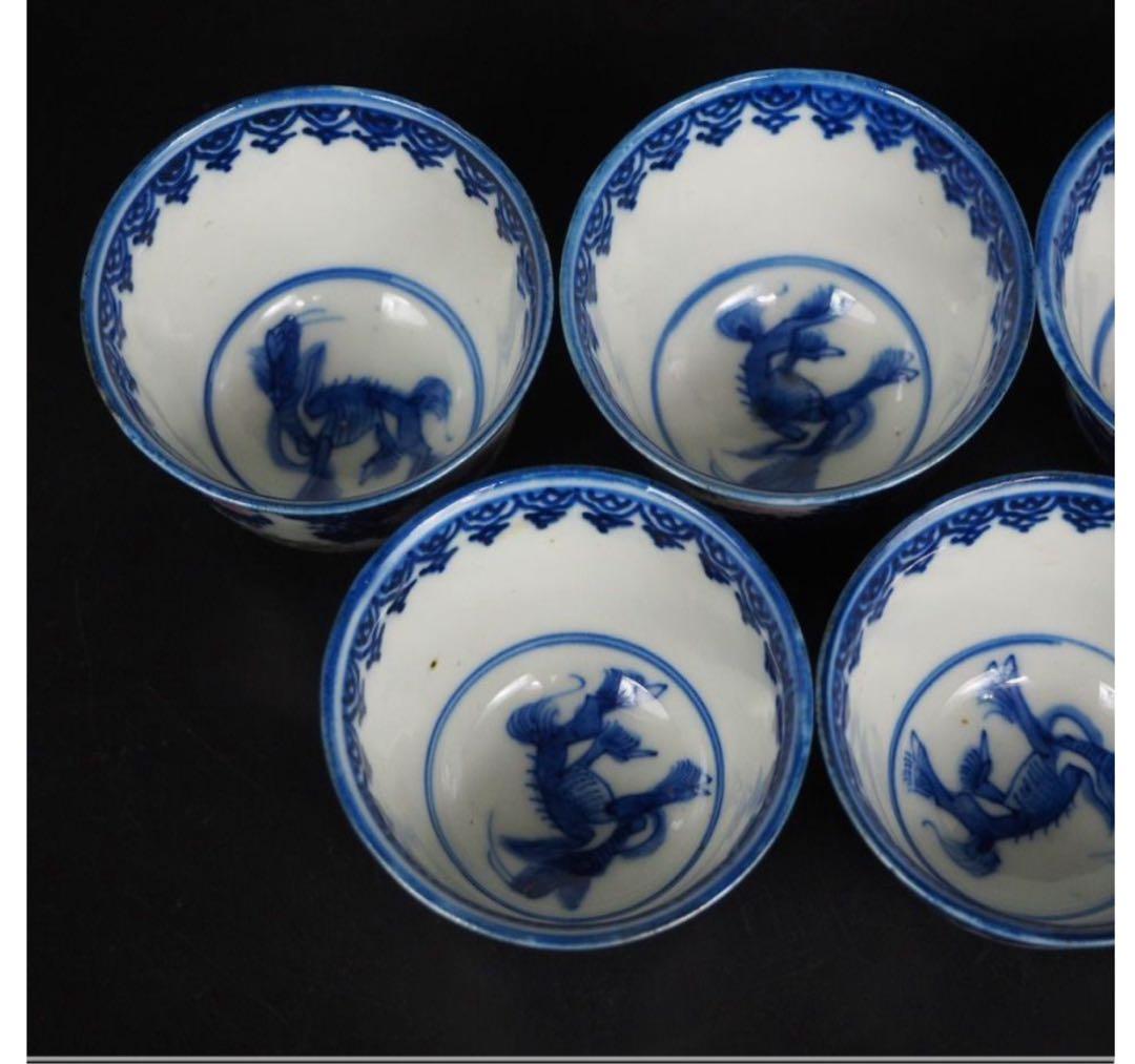 送料無料　幕末～明治『角富』銘　煎茶碗5客　希少　茶道具