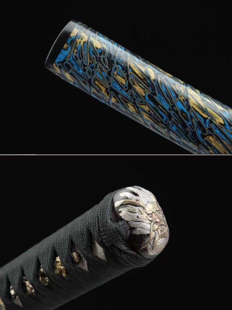 三色銅-青龍刀装侍刀（青色大漆金）古兵器 武具　刀装具　日本刀　模造刀 居合刀