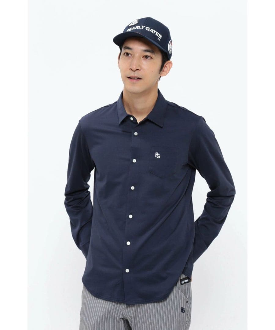 PEARLY GATES ストライプジャガード長袖カットソーシャツ