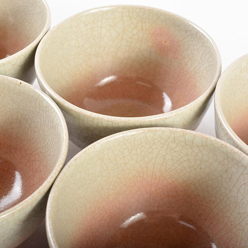 煎茶道具　北村和善作　御室焼　御本手　煎茶碗　五客　共箱　M　R5833