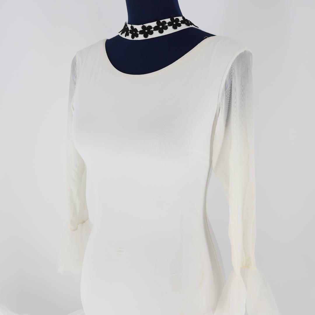 【社交ダンス衣装】ホワイト YILINFEIER ワンピースドレス チョーカー付