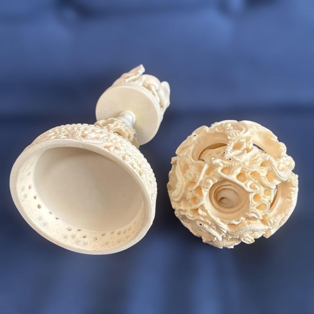 天球多層球、馬の彫刻 大小2球オブジェ 凡そ高さ約27cm球8cm大