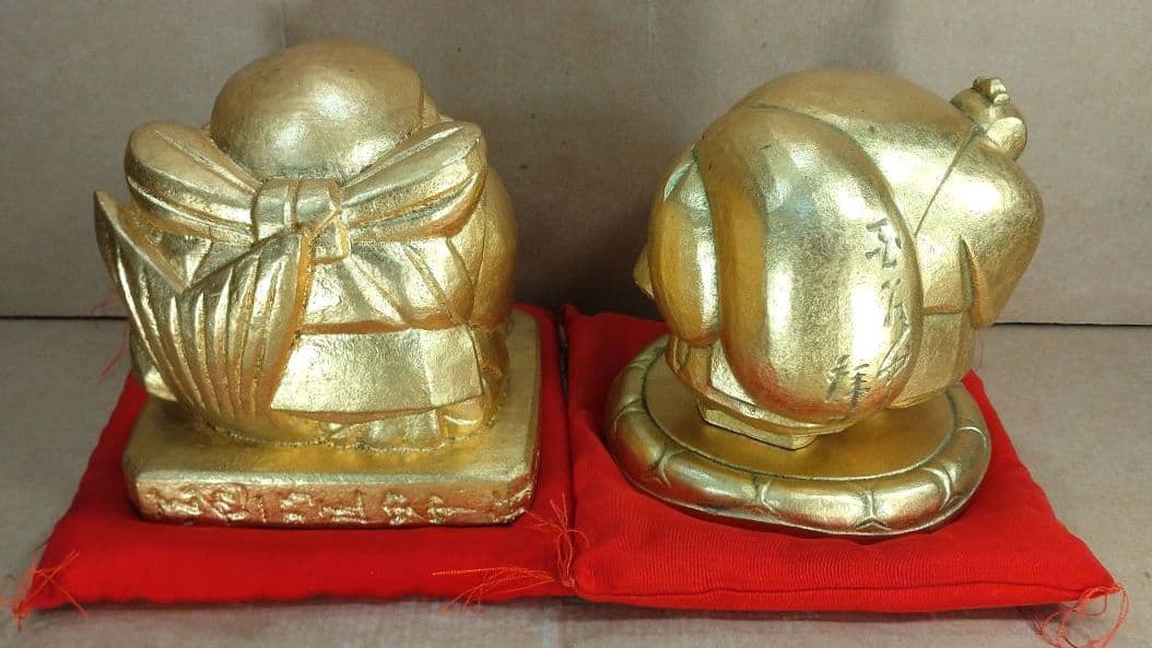 平櫛田中 ブロンズ像2セット 福聚大黒天尊像 満徳恵比寿尊像 赤座布団 全共箱