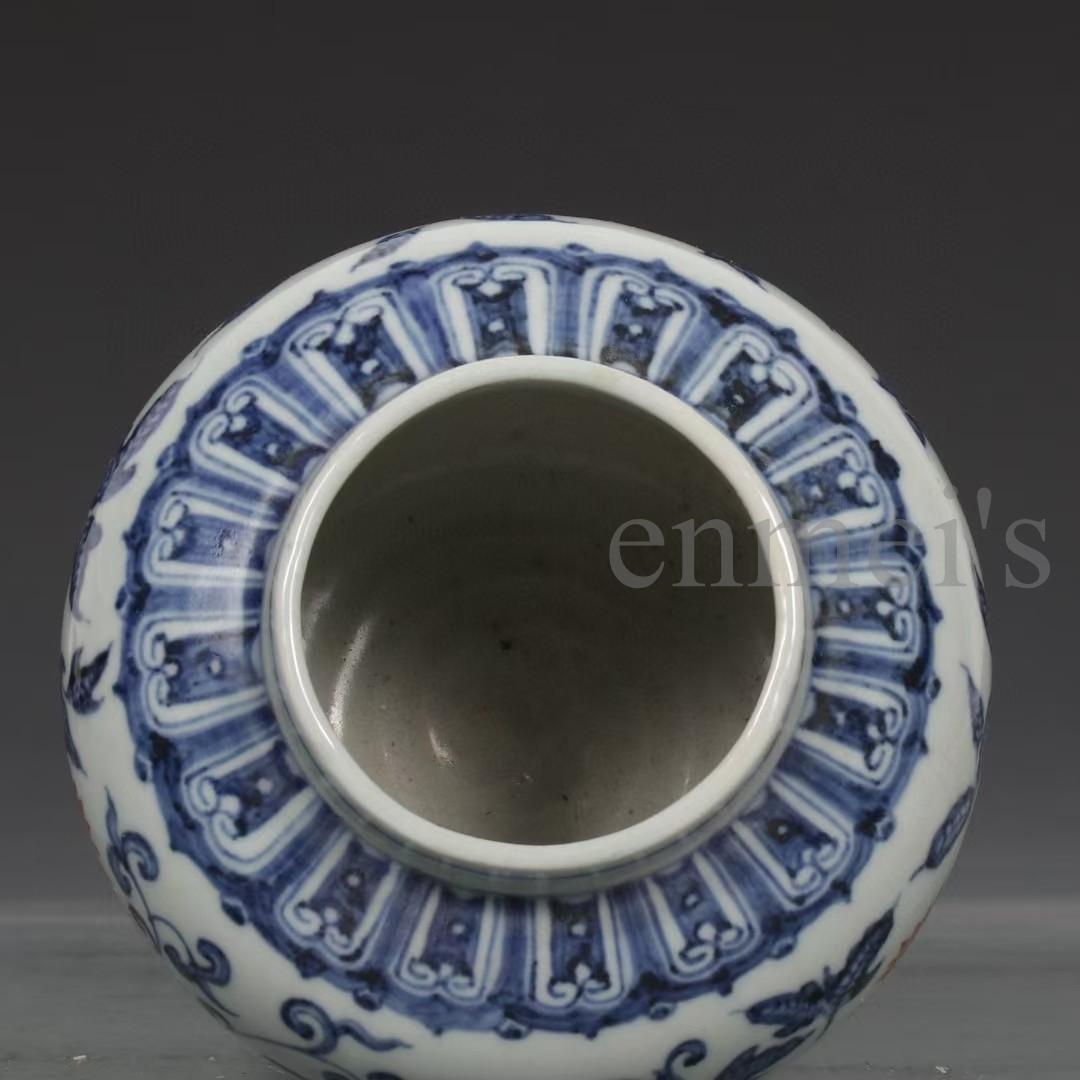 中国古美術・明宣徳年款・青花磁礬紅纏枝蓮紋罐・花瓶・木箱付・文房具・置物・陶器