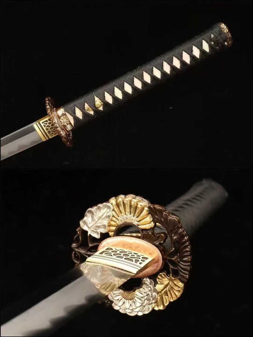 「金菊」 板目肌 銅鍍金装 珍珠魚皮拵 日本刀 模造刀 鑑賞用 高級本格居合刀