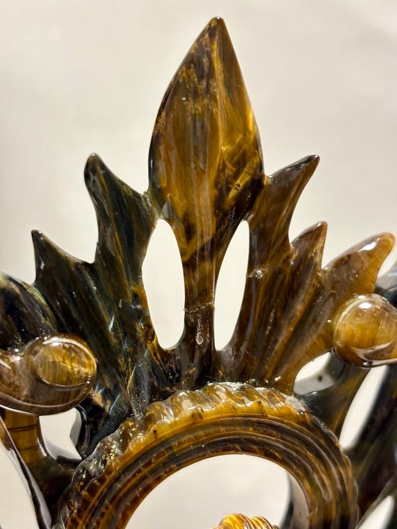 #伝統工芸士 田中保山（甲州水晶貴石細工） 虎目石 聖観音像 ガラスケース入り