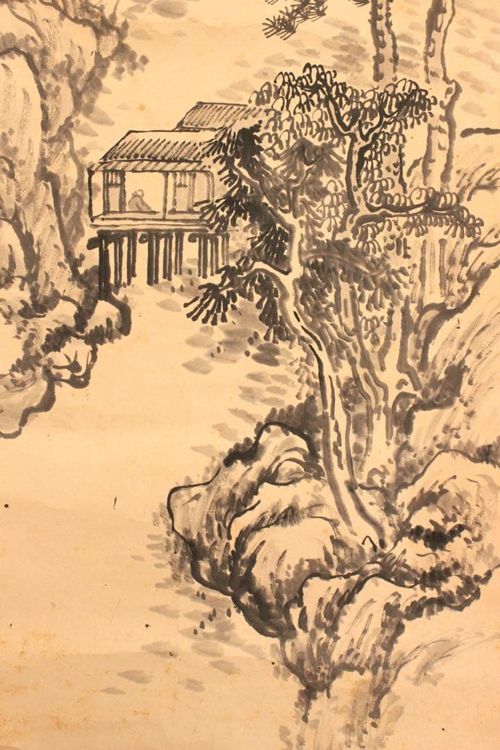 No5064 掛軸　五日市玉東　山水画賛　紙本　南画　日本画　古美術　送料無料