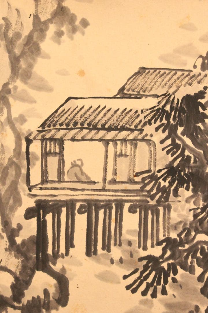 No5064 掛軸　五日市玉東　山水画賛　紙本　南画　日本画　古美術　送料無料