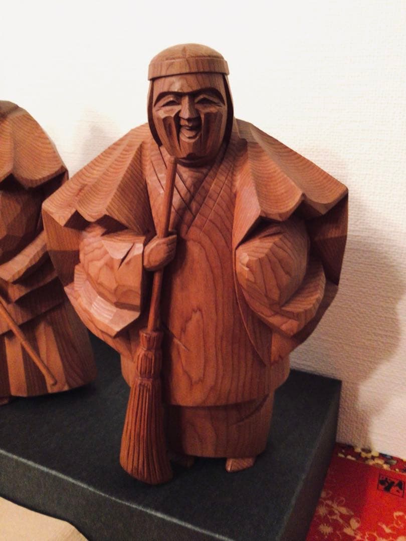 飛騨 伝統工芸士 一位一刀彫 西村公之作 木彫り 高砂人形 縁起物 未展示
