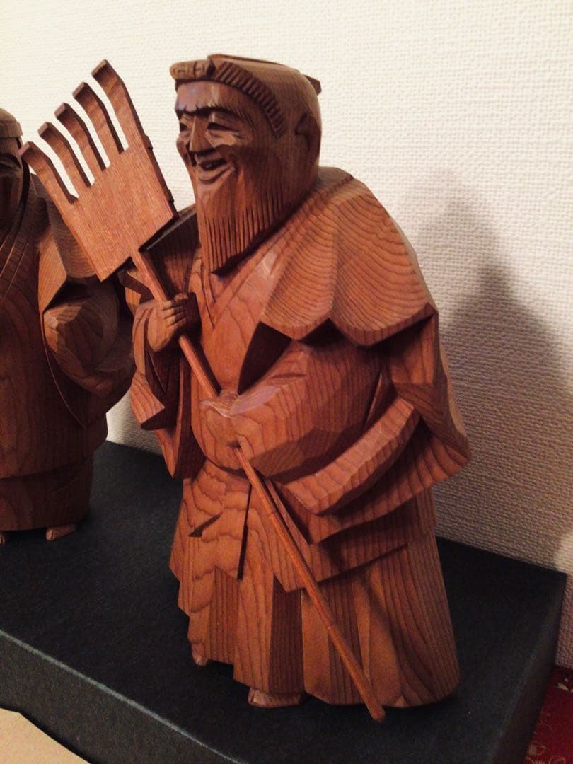 飛騨 伝統工芸士 一位一刀彫 西村公之作 木彫り 高砂人形 縁起物 未展示
