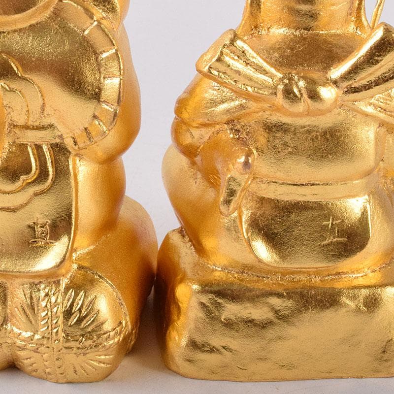 彫刻家　富永直樹作　銅鍍金　大黒天　恵比須像　七福神　2点　共箱　V　7606