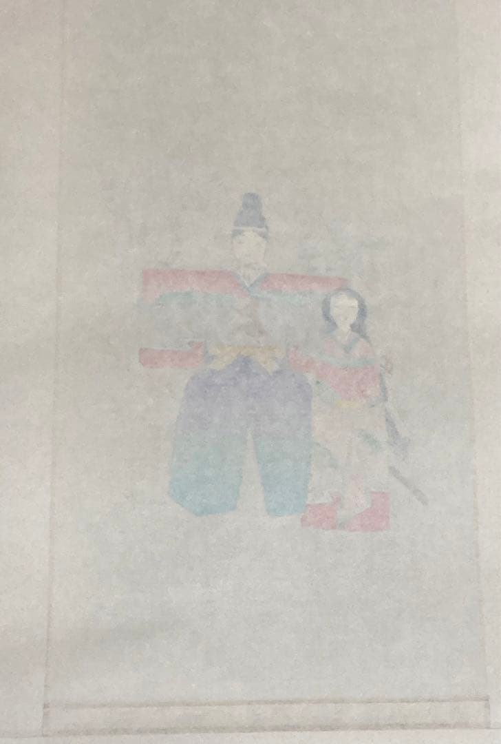 望月春江 真作　掛軸 短冊　めおと雛　桃の節句　雛祭りに　 肉筆 日本画