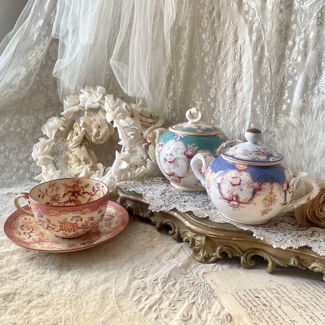 サルグミンヌミントンシュクリエ　ブルー青　シュガーポット　フランスアンティーク