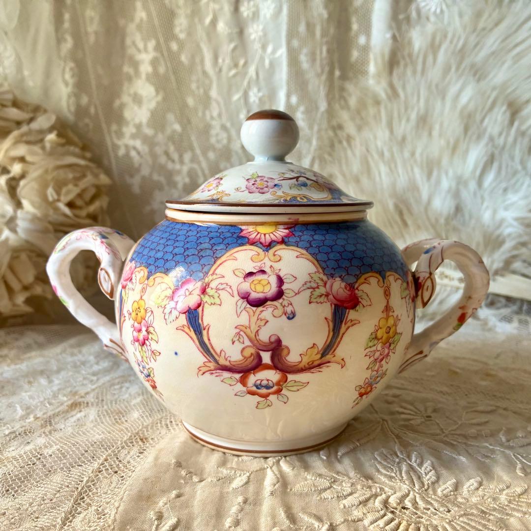 サルグミンヌミントンシュクリエ　ブルー青　シュガーポット　フランスアンティーク