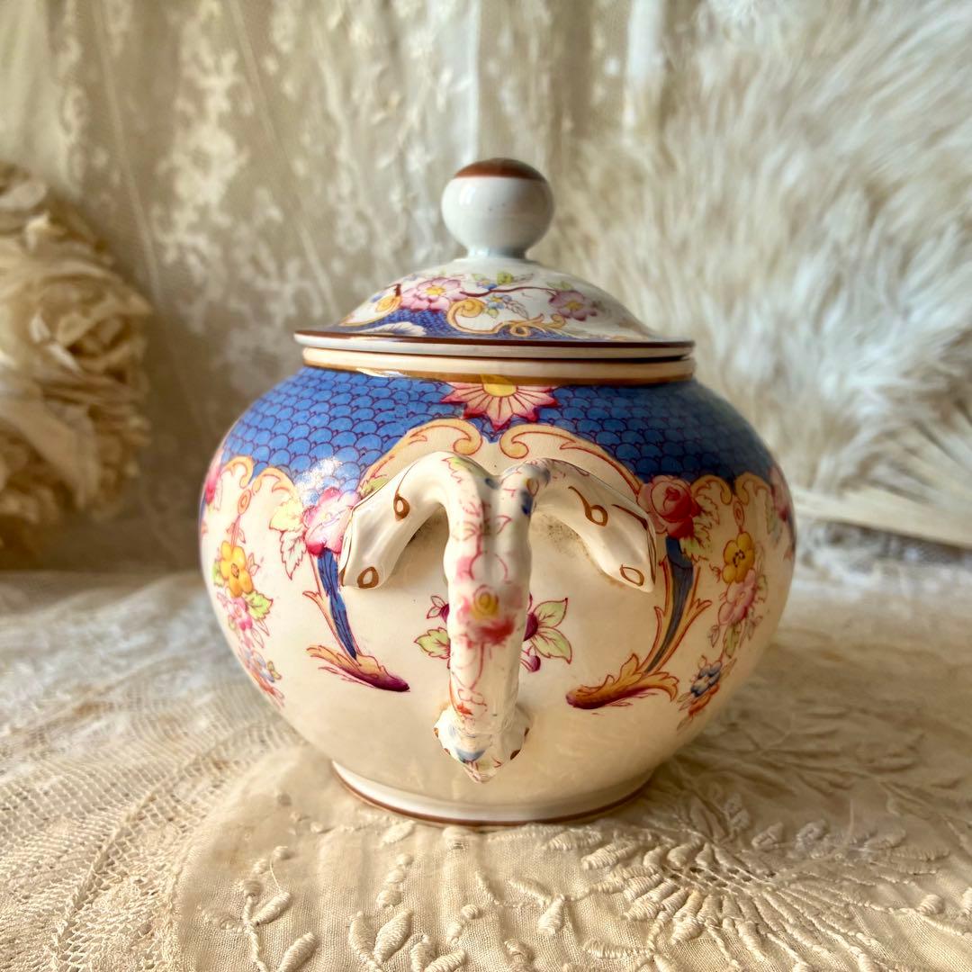 サルグミンヌミントンシュクリエ　ブルー青　シュガーポット　フランスアンティーク